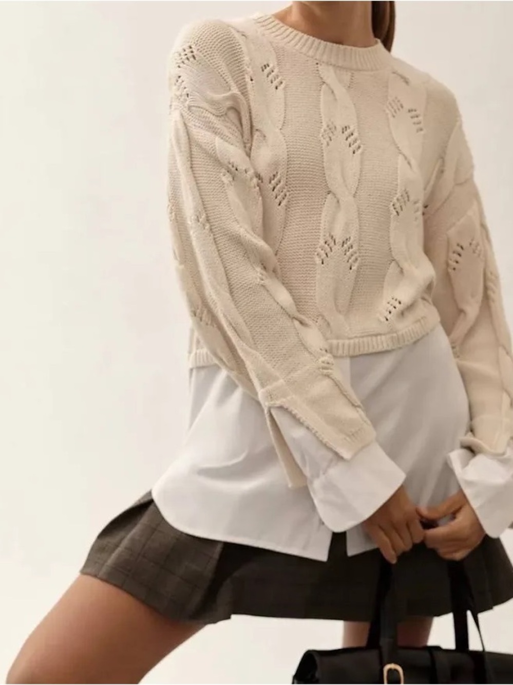 Pilcro Cream Cable Knit Sweater
